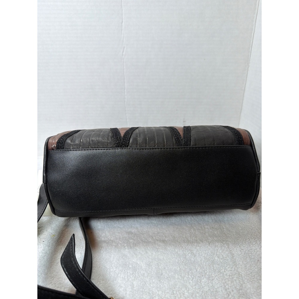 NWT VTG 90s Michael Stevens Genuine  Leather Crossbody Bag Brown Black Geometric - Picture 8 of 8